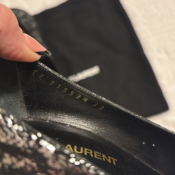 Saint Laurent Women's Black Suede metallic snakeskin Pumps silver size 39 YSL - Picture 9 of 12